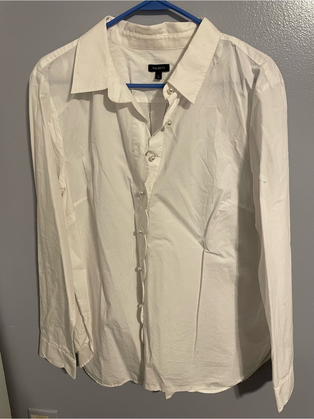 Talbots White Long-Sleeve Button-Down Shirt with Pearl Buttons